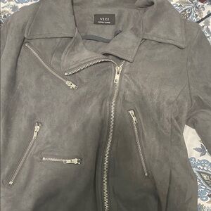 Vici Gray Leather Jacket Moto Style